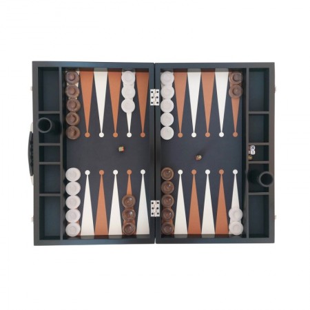 Turnuva Tavlası - Siyah Deri Gri Kumaş Zemin