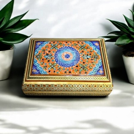 Bronz Kakmalı İran Minyatür Desenleriyle Süslenmiş El Yapımı Ahşap Kutu