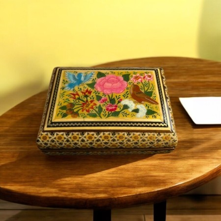 Lüks El Yapımı Ahşap Kutu – Geleneksel İran Minyatür Sanatı ve Detaylı Desenler