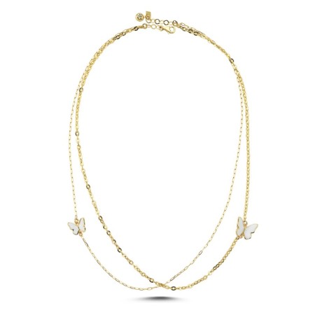 14 Ayar Beyaz Kelebek Tasarım Altın Kolye