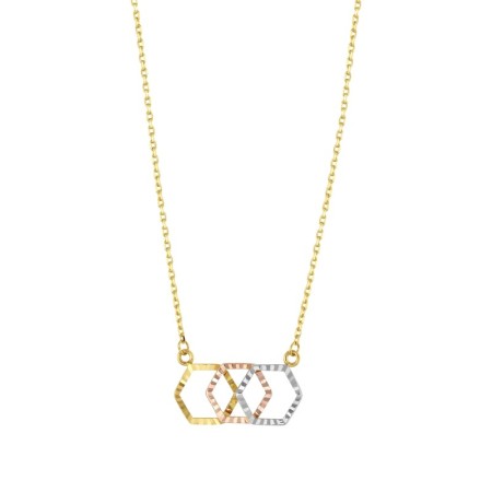 14 Ayar Üç Renkli Işılıtılı Tasarım Altın Kolye