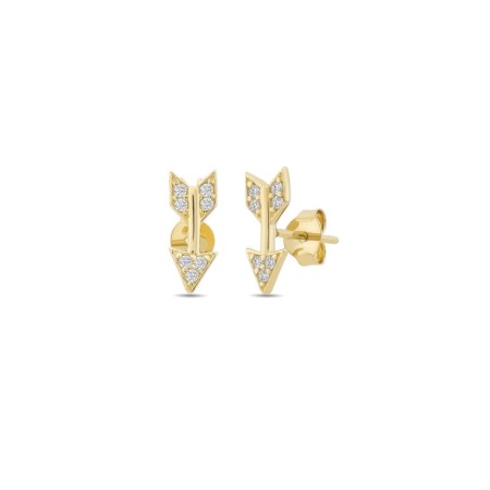 14 Ayar Taşlı Ok Tasarım Altın Küpe