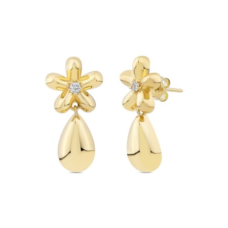 14 Ayar Çiçek Sallantılı Tasarım Altın Küpe