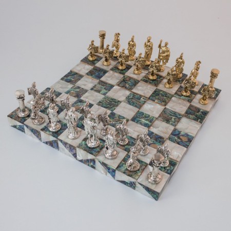 Piramit Sedef Satranç Altı / Yeşil - Beyaz