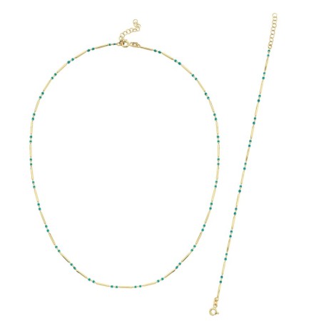 14 Ayar Mavi Renkli Tasarım Altın Kolye Bileklik Set