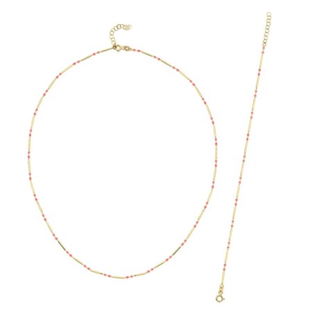 14 Ayar Pembe Renkli Tasarım Altın Kolye Bileklik Set