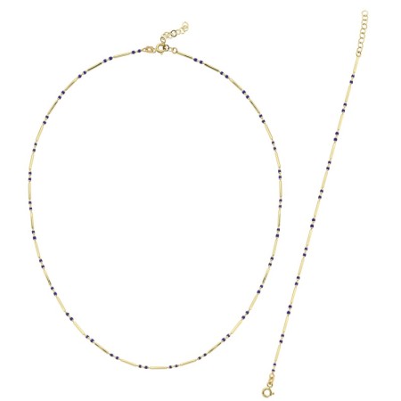 14 Ayar Lacivert Renkli Tasarım Altın Kolye Bileklik Set