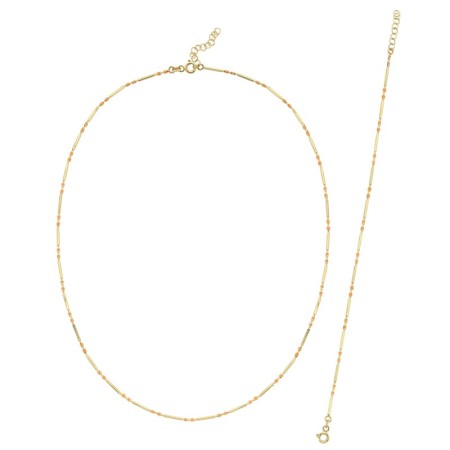 14 Ayar Turuncu Renkli Tasarım Altın Kolye Bileklik Set