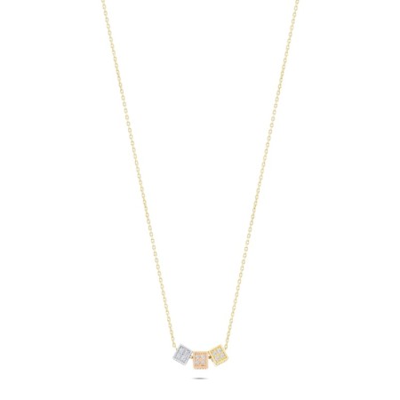 14 Ayar 3 Renk Cube Tasarım Altın Kolye