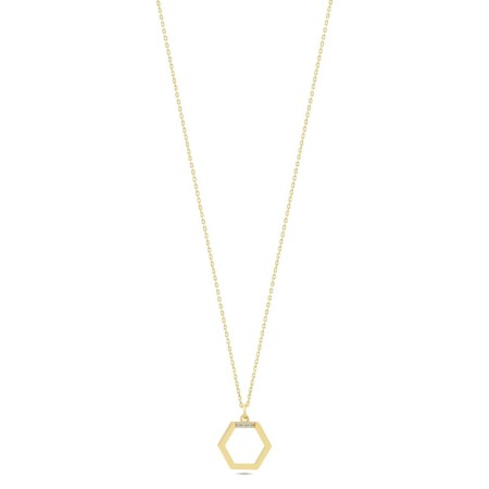 14 Ayar Taşlı Köşegen Tasarım Altın Kolye