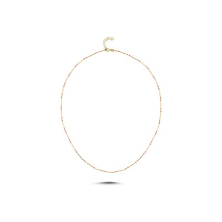 14 Ayar Pembe Renkli Tasarım Altın Kolye