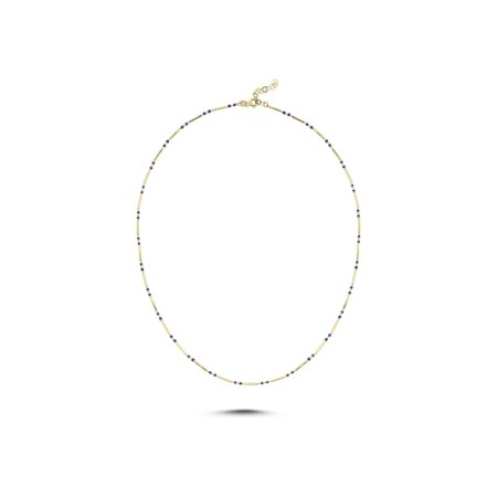 14 Ayar Lacivert Renkli Tasarım Altın Kolye