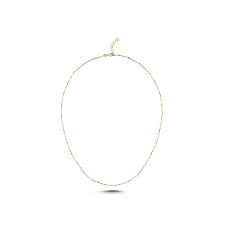 14 Ayar Mavi Renkli Tasarım Altın Kolye