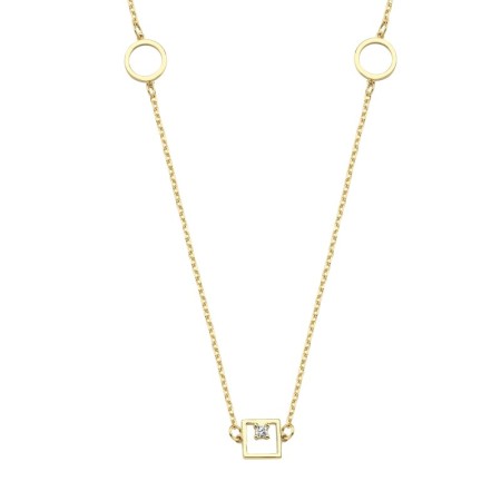 14 Ayar Kare Tasarım Taşlı Altın Kolye