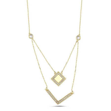 14 Ayar Tasarım İkili Altın Kolye