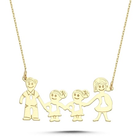 14 Ayar Aile Tasarım Altın Kolye