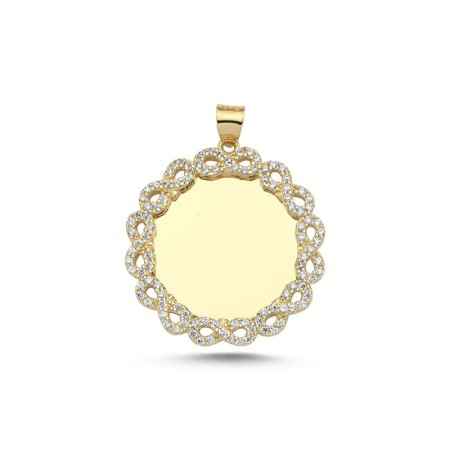 14 Ayar Altın Taşlı Sonsuzluk Tasarım Plaka Künye 