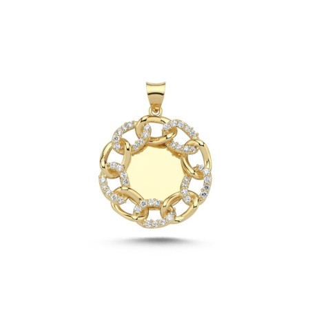 14 Ayar Altın Taşlı Halka Tasarım Plaka Künye 