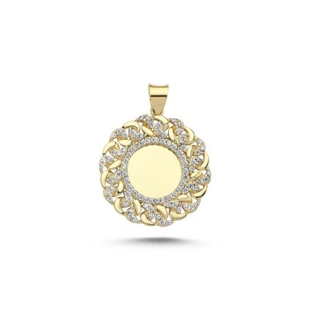 14 Ayar Altın Taşlı Zincir Tasarım Plaka Künye 