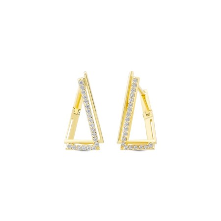 14 Ayar Taşlı Üçgen Tasarım Halka Altın Küpe