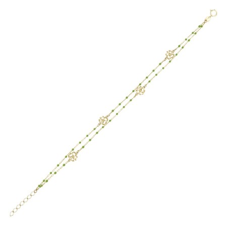 14 Ayar Çift Zincirli Yeşil Barbarossa Tasarım Altın Bileklik