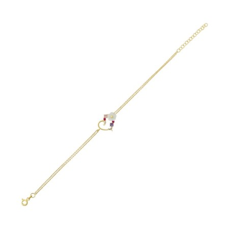 14 Ayar Kalpli Taşlı Çiçek Tasarım Altın Bileklik