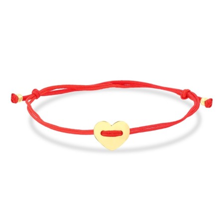 14 Ayar Kalp Altın Kırmızı İpli Bileklik