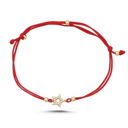 14 Ayar Taşlı Mini Yıldız Altın İpli Bileklik