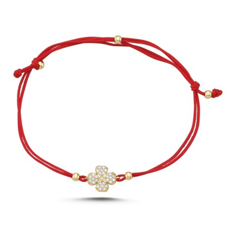 14 Ayar Taşlı Şans Yoncası Altın İpli Bileklik