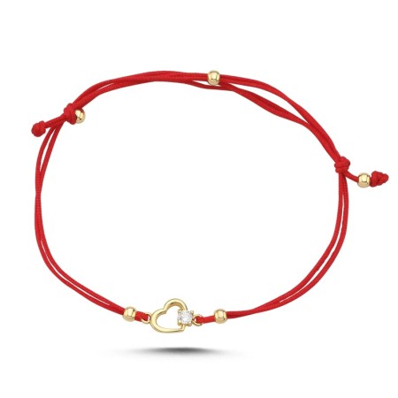 14 Ayar Taşlı Kalp Altın İpli Bileklik