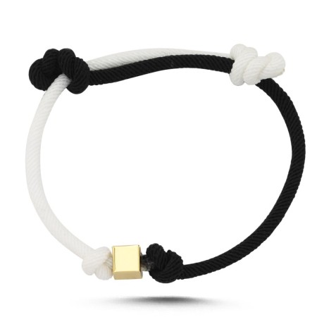 14 Ayar Siyah Beyaz Altın İpli Bileklik