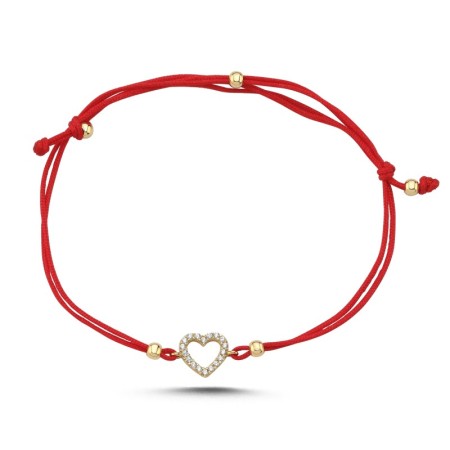 14 Ayar Taşlı Mini Kalp Altın İpli Bileklik