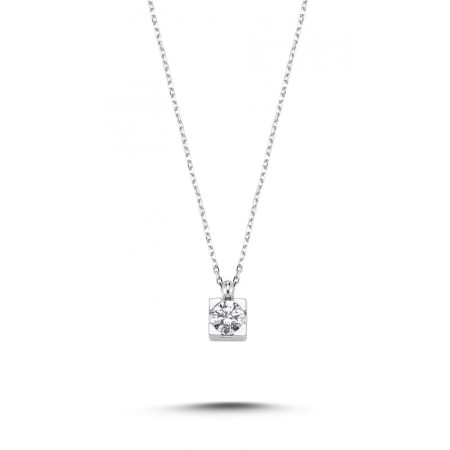 14 Ayar Tektaş  Beyaz Altın Kolye