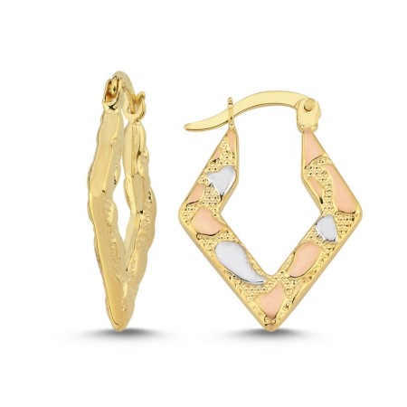 14 Ayar Üç Renkli Altın Küpe