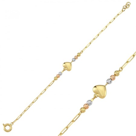 14 Ayar Kalp Figürlü Toplu Altın Bileklik