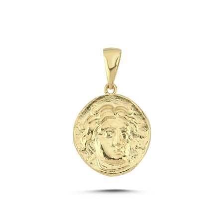 14 Ayar Antik Yunan Medusa Figürlü Altın Kolye Ucu 