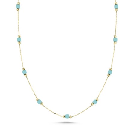 14 Ayar Mavi Renkli Taşlı Altın Kolye