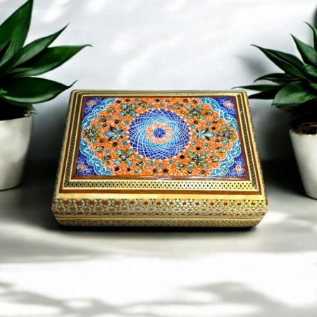 Bronz Kakmalı İran Minyatür Desenleriyle Süslenmiş El Yapımı Ahşap Kutu