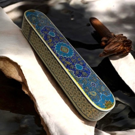  Bronz Kakmalı İran Minyatür Desenleriyle Süslenmiş Silindirik El Yapımı Ahşap Kutu