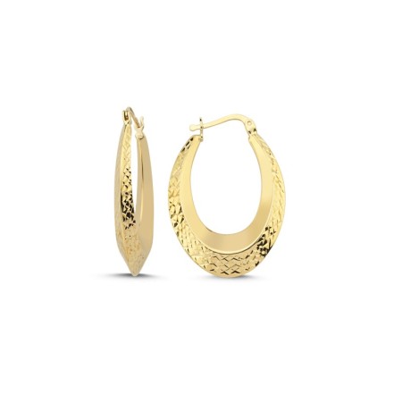 14 Ayar Taşsız Vintage Oval Halka Altın Küpe