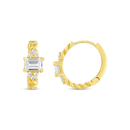 14 Ayar Baget Taşlı Halka Altın Küpe