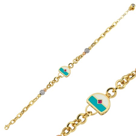 14 Ayar Sembollü Tasarım Altın Bileklik